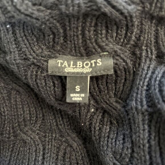 Talbots Size Small Black Cable Knit Cotton Wool Blend Open Front Cardigan - Picture 4 of 5